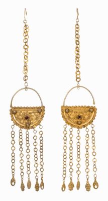 Pair of Elegant Headdress Ornaments – Ornamental Gilt Amulets – Tunisia. Pair of "teklila" 