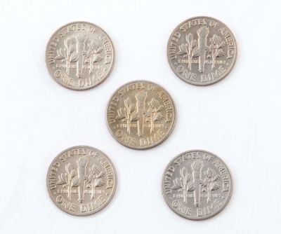 Five Dime Coins Received from the Lubavitcher Rebbe – 1970s. The description and condition 