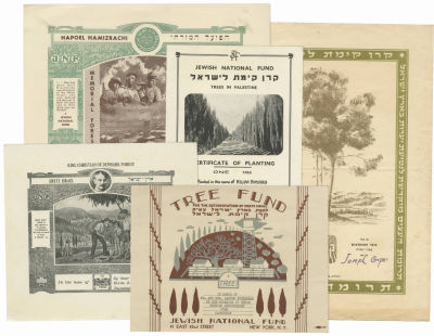 Collection of Certificates and Receipts for Donations of Trees to JNF Forests. Approx. 75 