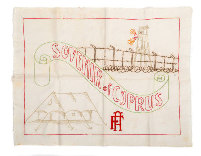 Embroidered Souvenir – Cyprus Detention Camps. Colorful embroidery, apparently made by a 