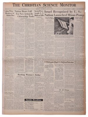 The Christian Science Monitor – Issue of May 15, 1948 – Report on the Israeli Declaration of 