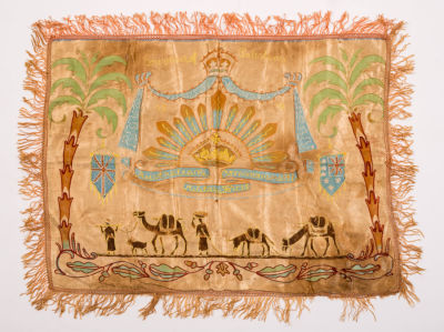 Souvenir of Palestine – Embroidered Fabric with the Australian Rising Sun Badge, 1941. "Souvenir 