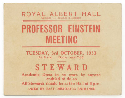 "Professor Einstein Meeting": Albert Einstein's Speech at the Royal Albert Hall – Entrance 