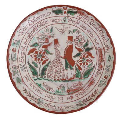 Decorated Ceramic Wedding Plate – Pennsylvania, 1955. Decorated ceramic plate presented as a 