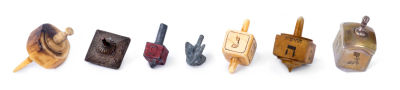 Collection of Spinning Tops – Europe and Palestine – 19th and 20th Centuries. Seven spinning 