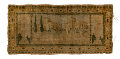 Small Bezalel Rug – The Bezalel Building – Jerusalem, 1908 to 1914. Small pictorial rug 