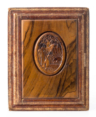 Notepad Holder, Product of the Workshop of Elhanan Hefetz – Jerusalem – With Carved Wooden Plaque. 