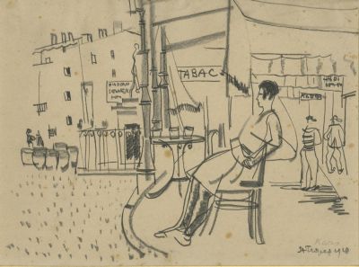 Georges (Jiř&iacute;) Kars (1880-1945) – A Steet in Saint-Tropez, France, 1928 – Charcoal on Paper. Geor 