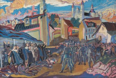 Stanisław Konarz-Konarzewski (1914-1999) – Execution in the Ghetto – Poland, 1946 – Gouache on Board