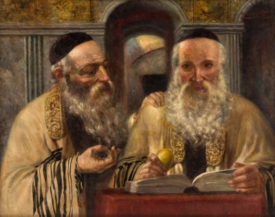 Joseph Jost (1888-1969) – Two Jews, 1962 – Oil on Canvas Mounted on Panel. Joseph Jost 