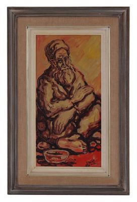 Yossi Stern (1923-1992) – A Jerusalemite Old Man – Oil on Canvas Mounted on Panel. Yossi Stern 