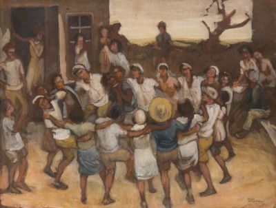 Wilhelm Wachtel (1875-1942) – Halutzim Dancing Hora – Watercolor and Pastel on Paper. Wilhelm 