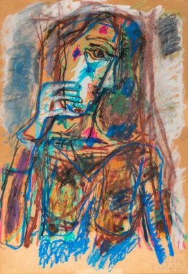 Avigdor Stematsky (1908-1989) – Famale Portrait – Oil Pastel on Paper. Avigdor Stematsky 