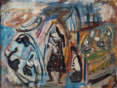Yehiel Krize (1909-1968) – Figures – Oil on Board. Yehiel Krize (1909-1968), Figures. Oil on 
