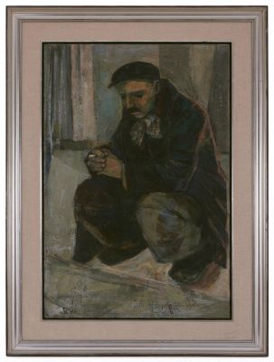 Ruth Schloss (1922-2013) – A Waiting Worker, 1956 – Oil on Canvas. Ruth Schloss (1922-2013), A 