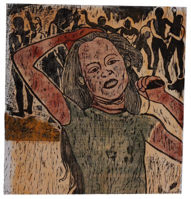 Pamela Levy (1949-2004) – Girl Brushing Her Hair, 1997 – Woodcut. Pamela Levy (1949-2004), Girl 
