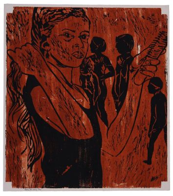 Pamela Levy (1949-2004) – Girl Brushing Her Hair II – Woodcut. Pamela Levy (1949-2004), Girl 
