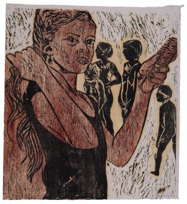 Pamela Levy (1949-2004) – Girl Girl Brushing Her Hair II – Woodcut. Pamela Levy (1949-2004) 