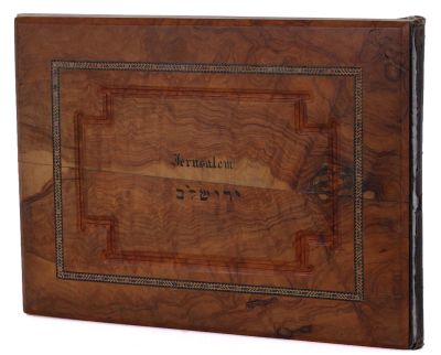 Large Album Bound in Olivewood – "Pressed Wild Flowers and Colored Views of The Holy Land" – 
