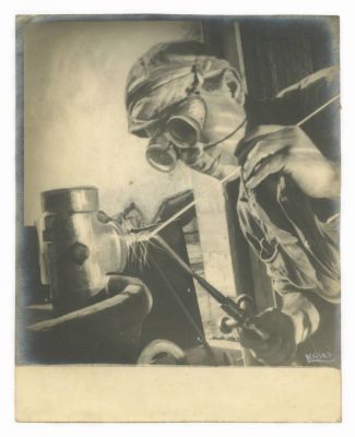 Welder in Givat Brenner – Photograph by Helmar Lerski. Welder in Kibbutz Givat Brenner 