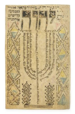 mall Handwritten Illustrated Amulet on Parchment. The description and condition report appear 
