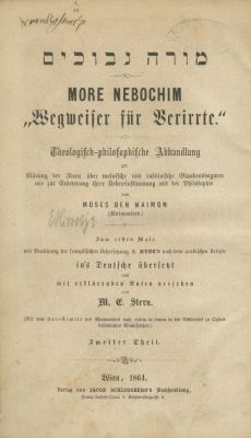 Moreh Nevuchim with German Translation – Copy of Rabbi Azriel Hildesheimer, with His Signature 