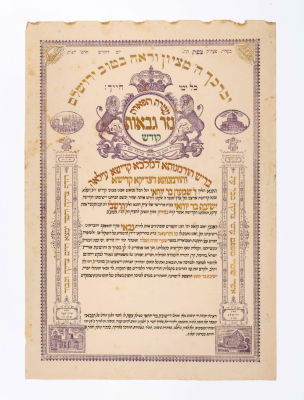 Nezer Gabba'ut Certificate – Bar Yochai Yeshiva at the Gravesite of Rabbi Shimon Bar Yochai in 
