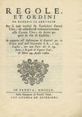 Regulations and Notices in Italian – Padua Jewish Community. The description and condition 