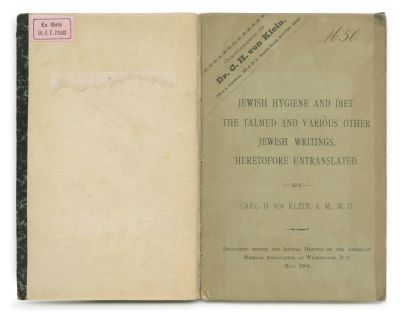 Jewish Hygiene and Diet – Ohio, 1884 – Bookplate of Rabbi Dr. Pinkus Fritz Frankl, Head of the 