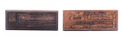 Two Printing Blocks for "Shanah Tovah" Greeting Cards Designed as Cheques – USA. Two printing 