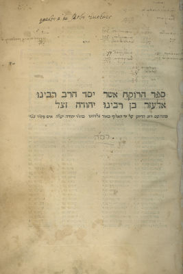 Sefer HaRokeach – Fano, 1505 – First Hebrew Book Printed with a Title Page. Sefer HaRokeach 