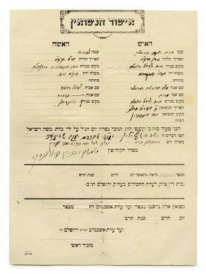 Collection of Marriage Certificates from "Committee of the Jerusalem Ashkenazi Community" – 