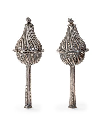 Pair of Torah Finials – Ottoman Empire, Late 19th or Early 20th Century – Abulafia Family. Pair