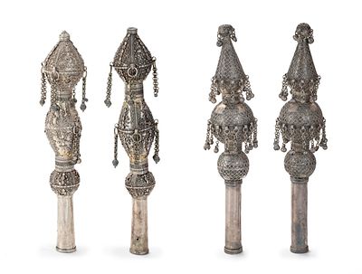 Two Pairs of Torah Finials – Yemen, Late 19th / Early 20th Century. Two pairs of Torah finials.