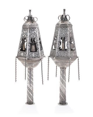 Pair of Torah Finials – Morocco, Early 20th Century – Almaliach Family. Pair of Torah finials.