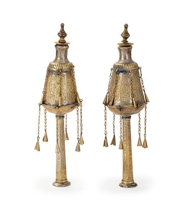 Pair of Torah Finials – Morocco, Ca. 1920s – Benisti Family. Pair of Torah finials. [Morocco