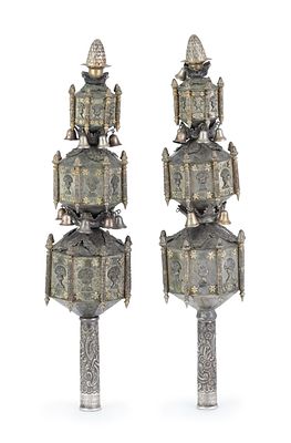 Pair of Large Torah Finials – North Africa, 1913 – Pinto Family. Pair of Torah finials. North