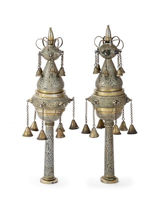 Pair of Torah Finials – Morocco, Post-1925. Pair of Torah finials. [Morocco, post-1925].