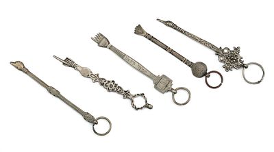 Five Silver Torah Pointers – Morocco. Five Torah pointers ("Qlam des-sifer"). Morocco, [late