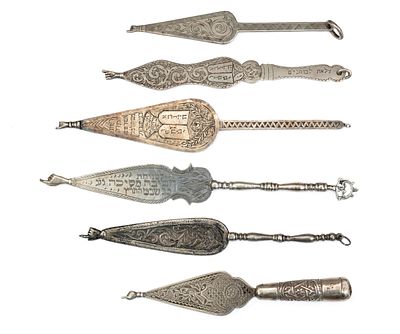 Six Silver Torah Pointers – Djerba, Tunisia, and Vicinity. Six Torah pointers. Djerba, Tunisia