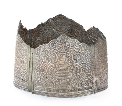 Torah Crown – Algeria or Libya, 1845. Torah crown. [Algeria or Libya], with dedication 