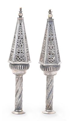Pair of Torah Finials – Tunisia or Algeria, 1925 – Partos Family. Pair of Torah finials. North