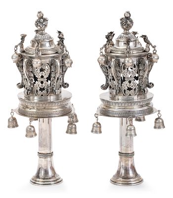 Pair of Torah Finials – Rome, Italy, 19th Century. Pair of Torah finials. Rome, Italy, 19th