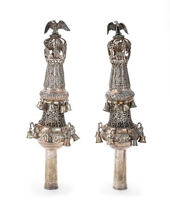 Pair of Torah Finials – Jacob Langleben – London, 1897. Pair of Torah finials by silversmith