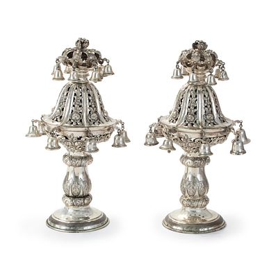 Pair of Large Torah Finials – Vienna, Late 19th or Early 20th Century. Pair of Torah finials.