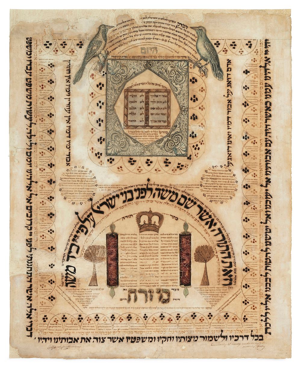 Omer and Mizrach Plaque Decorated with Micrography, Produced by Yosef Eibeshitz, Great-Grandson 