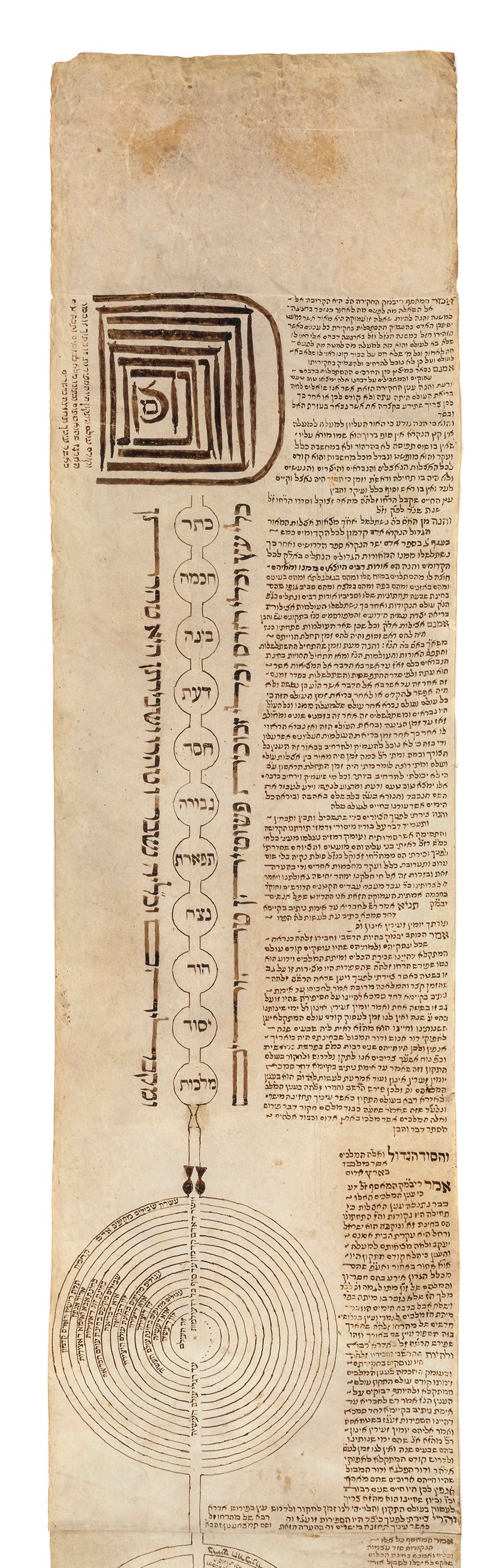 Lengthy Manuscript Parchment Scroll – Ilan Sefirot – North Africa, 18th/19th Century. Lengthy 