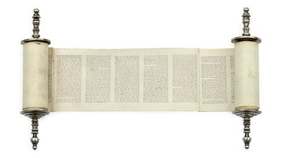 Miniature Torah Scroll – Poland, Early 19th Century – Silver Rollers. Miniature Torah scroll. 