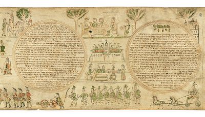 Illustrated Esther Scroll on Parchment – Germany, Early 18th Century. Esther scroll with naïve 