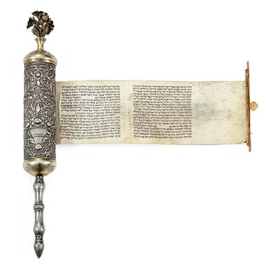 Esther Scroll in Decorated Silver Case – Greece, 19th Century. Esther scroll, housed in silver 